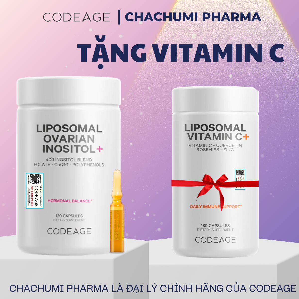[TẶNG FULLSIZE] Viên Uống Cân Bằng Nội Tiết Tố Codeage Liposomal Ovarian Inositol 120 viên