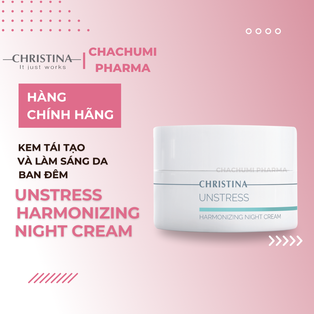 Christina Unstress Harmonizing Night Cream Kem Tái Tạo, Làm Sáng Da Ban Đêm 50ml