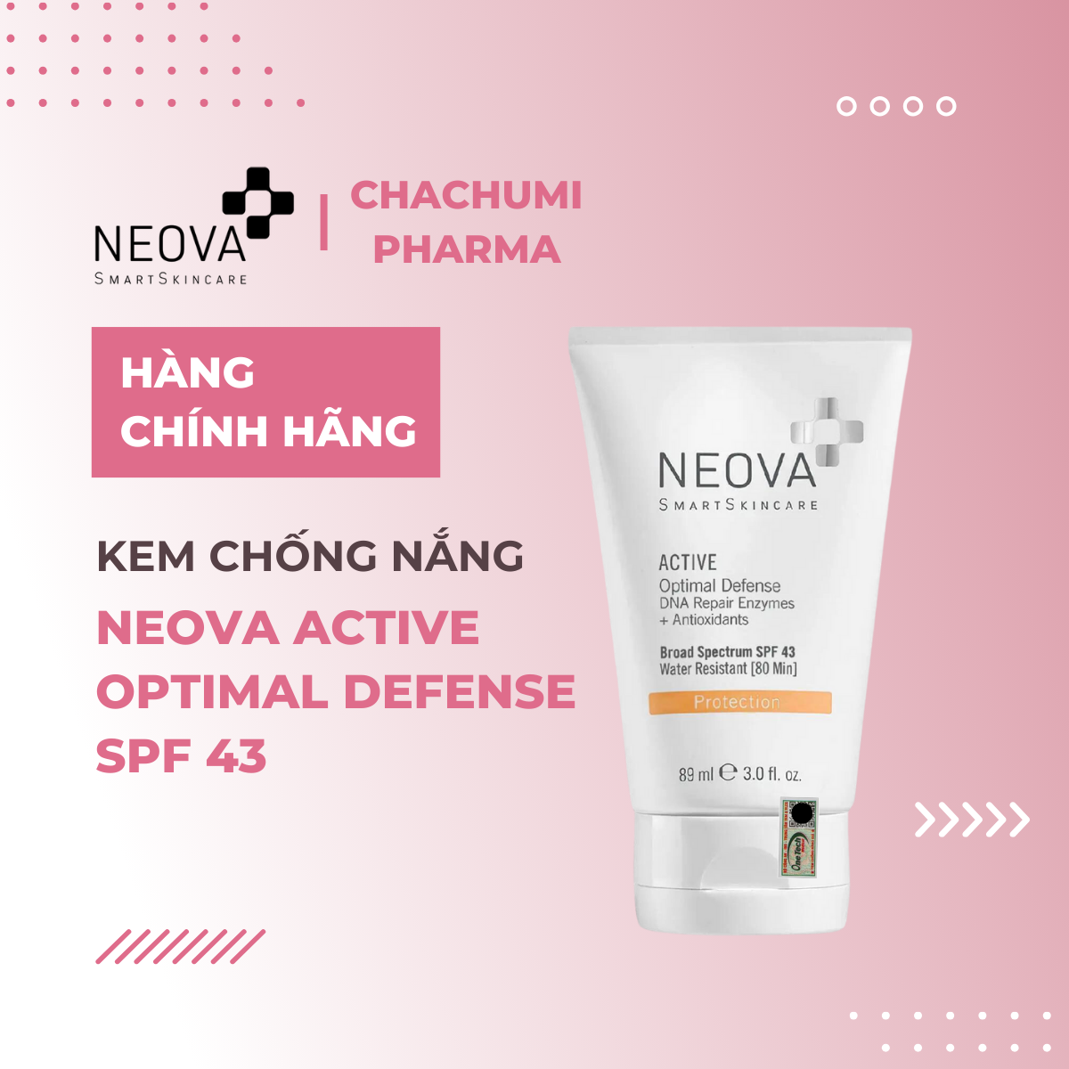 Neova SPF 43 DNA Damage Control Active - Kem chống nắng dành cho da nhạy cảm 89ml