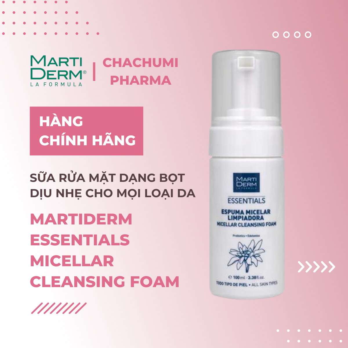 Martiderm Essentials Micellar Cleansing Foam - Sữa rửa mặt dạng bọt dịu nhẹ cho mọi loại da 100ml