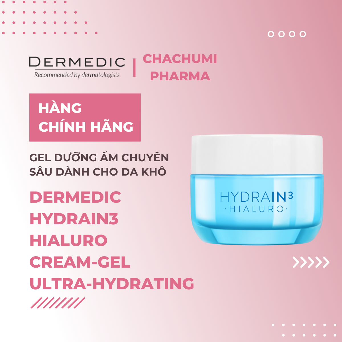 Dermedic Hydrain3 Hialuro Cream Gel Ultra Hydrating - Kem Dưỡng Ẩm Căng Bóng Da 50ml