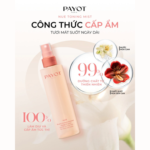 Xịt khoáng PAYOT Nue Gentle Toning Mist cân bằng làm dịu da mặt và mắt 200ml