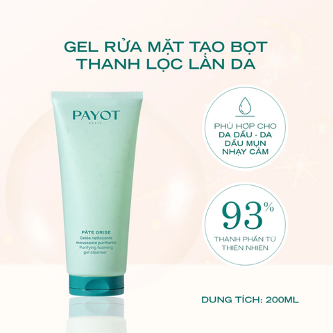Gel rửa mặt tạo bọt PAYOT Pâte Grise Purifying Foaming Gel Cleanser làm sạch kiểm soát dầu 200ml