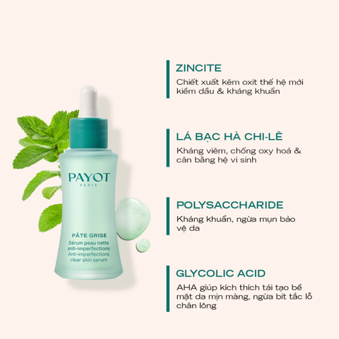 Tinh chất PAYOT Pâte Grise Anti-Imperfections Clear Skin Serum kiềm dầu kháng khuẩn ngừa mụn 30ml