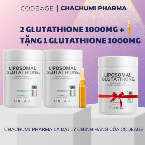 [2 GLU1000, mtd TẶNG 1 GLU1000] Viên Uống Glutathione 1000mg Codeage Trắng Da, Giảm Nám Tàn Nhang