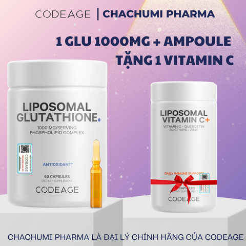 [2 GLU1000, mtd TẶNG 1 GLU1000] Viên Uống Glutathione 1000mg Codeage Trắng Da, Giảm Nám Tàn Nhang