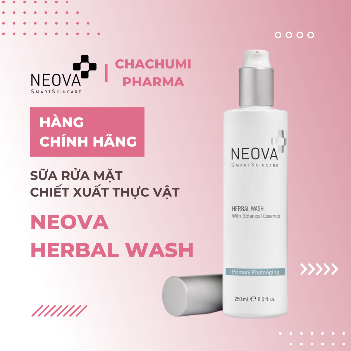 Neova Herbal Wash - Sữa rửa mặt dạng gel không chứa xà phòng cân bằng độ ẩm tự nhiên cho da nhạy cảm