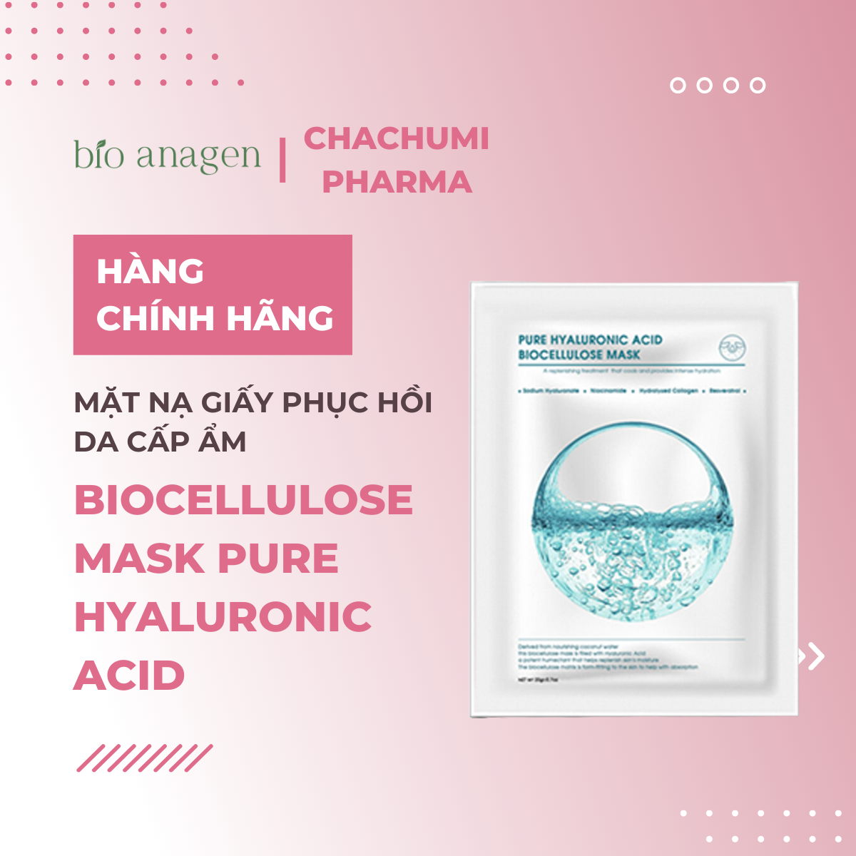 Biocellulose Mask Pure Hyaluronic Acid - Mặt nạ giấy phục hồi da cấp ẩm 20gr