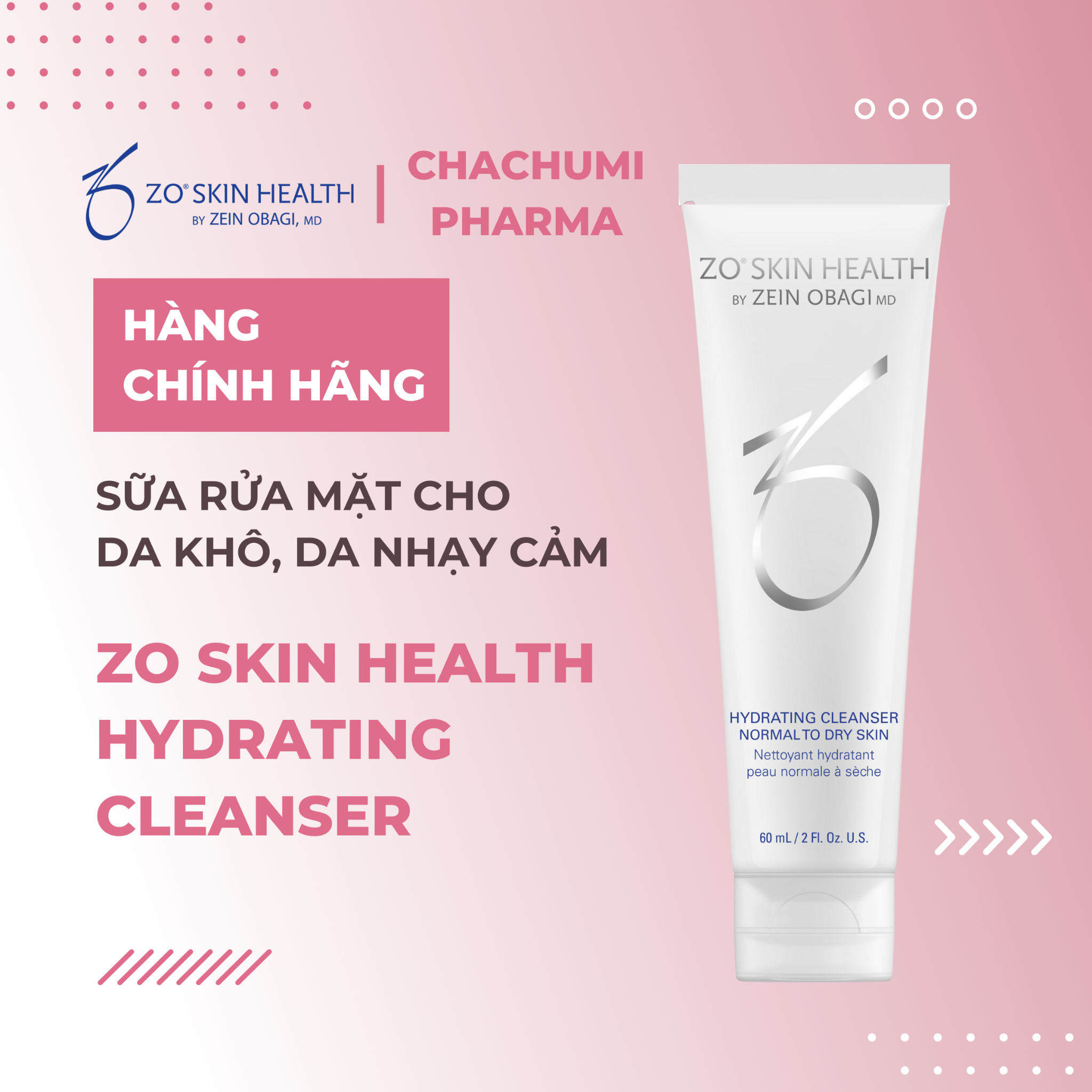 ZO SKIN HEALTH HYDRATING CLEANSER - Sữa rửa mặt cho da khô, da nhạy cảm