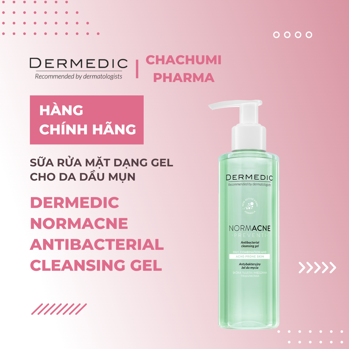 Dermedic Normacne Antibacterial Cleansing Gel - Sữa Rửa Mặt Cho Da Dầu Mụn Dạng Gel 200ml & 500ml