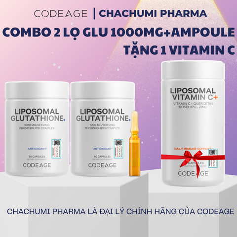 [2 GLU1000, mtd TẶNG 1 GLU1000] Viên Uống Glutathione 1000mg Codeage Trắng Da, Giảm Nám Tàn Nhang