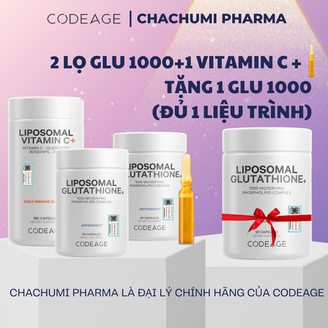 [2 GLU1000, mtd TẶNG 1 GLU1000] Viên Uống Glutathione 1000mg Codeage Trắng Da, Giảm Nám Tàn Nhang