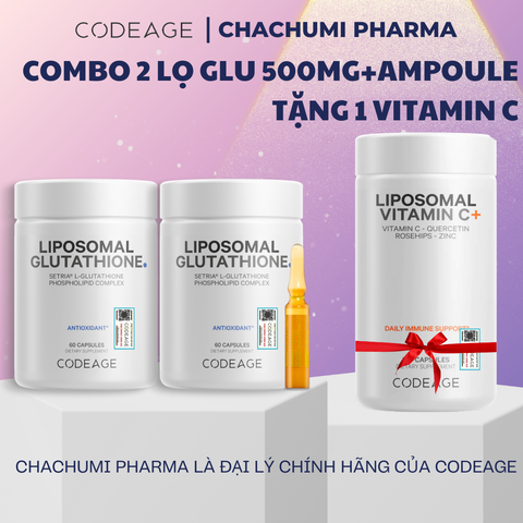 [2 GLU500, mtd TẶNG 1 GLU500] Viên Uống Glutathione 500mg SETRIA Codeage Trắng Sáng Da, Chống Oxy Hóa