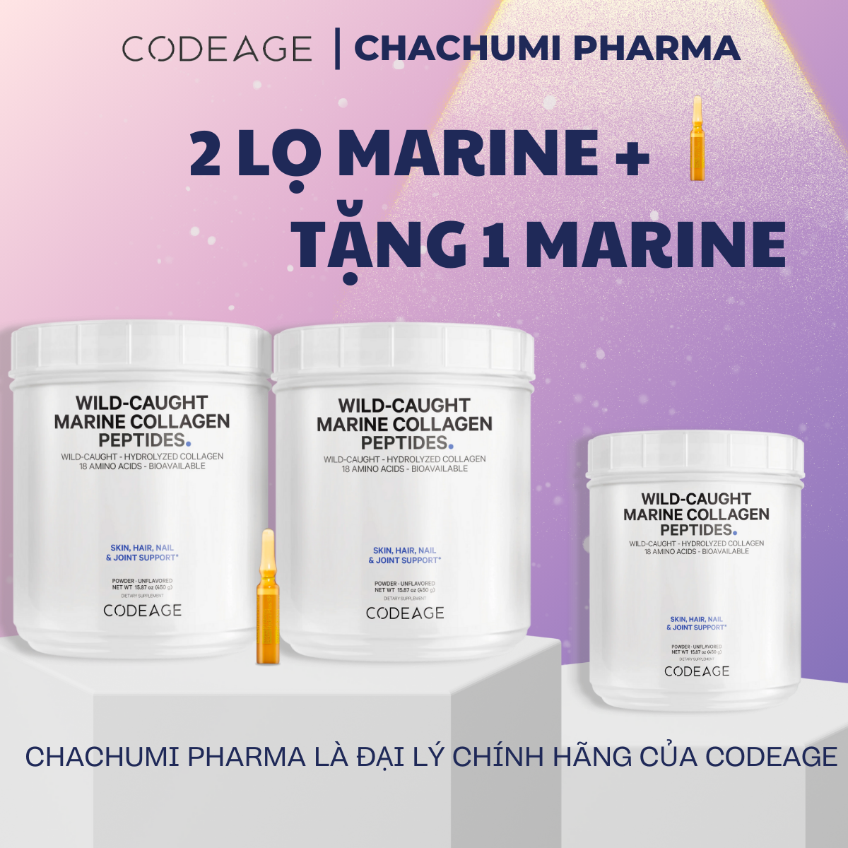 [2 MARINE, mtd TẶNG 1 MARINE] Bột Collagen Codeage Marine 450g Collagen Thủy Phân Giúp Trẻ Hóa Da, Móng, Tóc