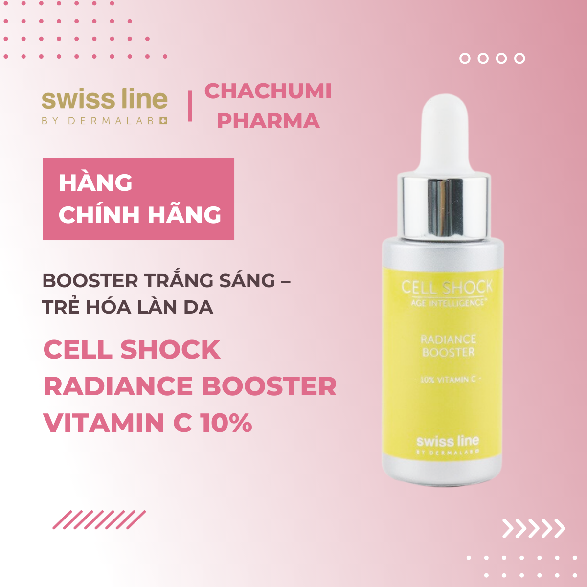Swissline Cell Shock Age Intelligence Radiance Booster Vitamin C 10% Booster 10% vitamin C - Trắng sáng rạng rỡ, chống oxy hóa, tươi mới làn da