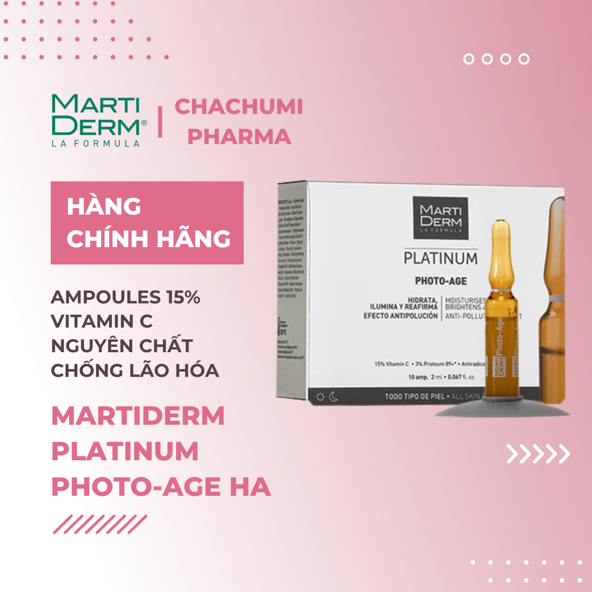 MartiDerm Platinum Photo Age HA+ Ampoules 15% Vitamin C Nguyên Chất Chống Lão Hóa
