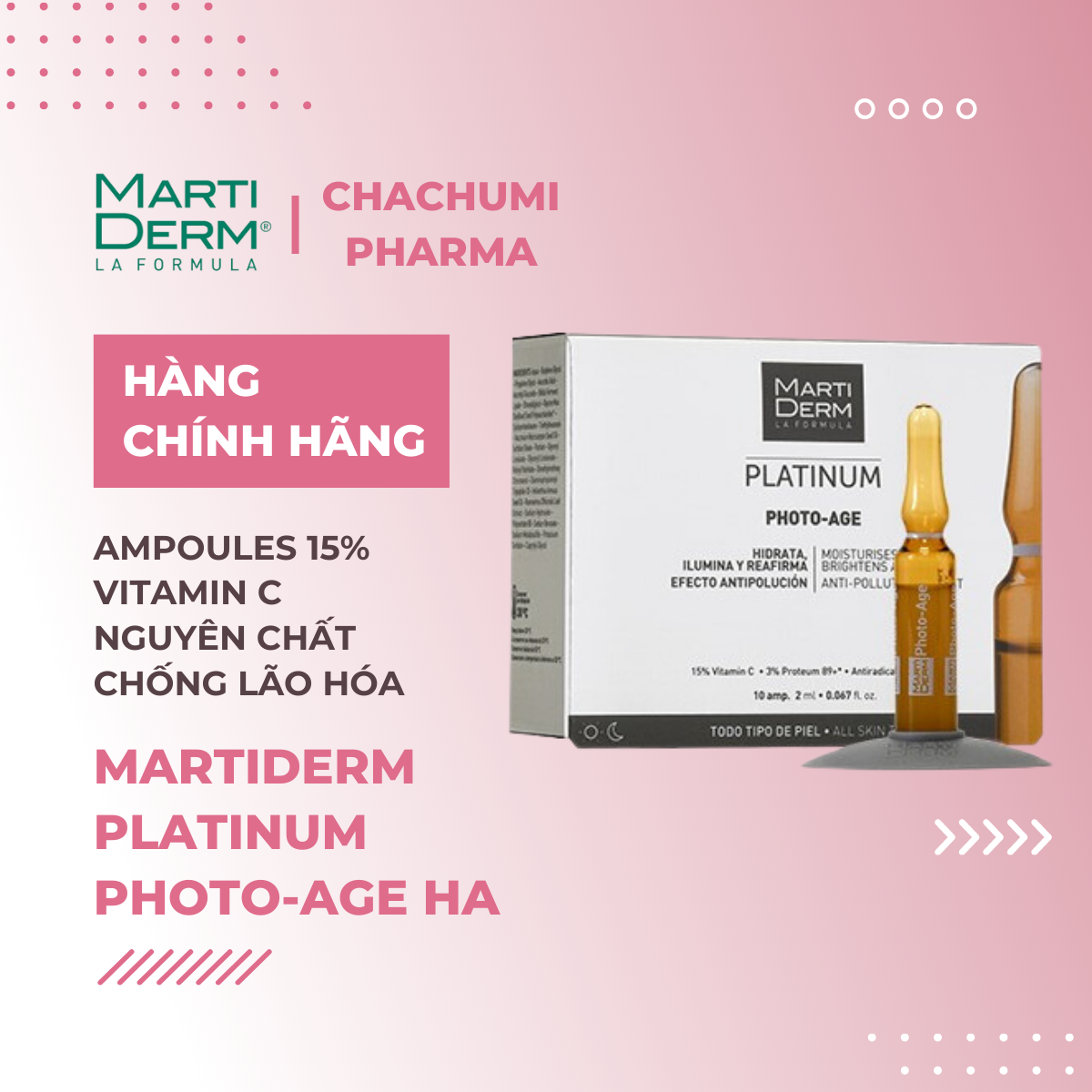 MartiDerm Platinum Photo Age HA - Ampoules 15% Vitamin C Nguyên Chất Chống Lão Hóa