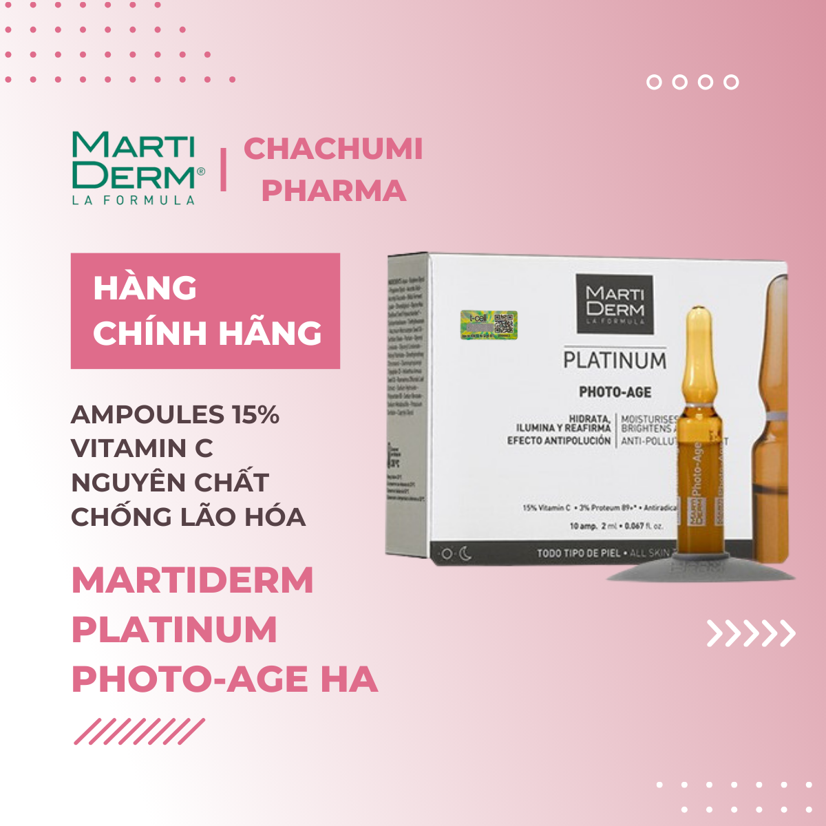 MartiDerm Platinum Photo Age HA+ Ampoules 15% Vitamin C Nguyên Chất Chống Lão Hóa