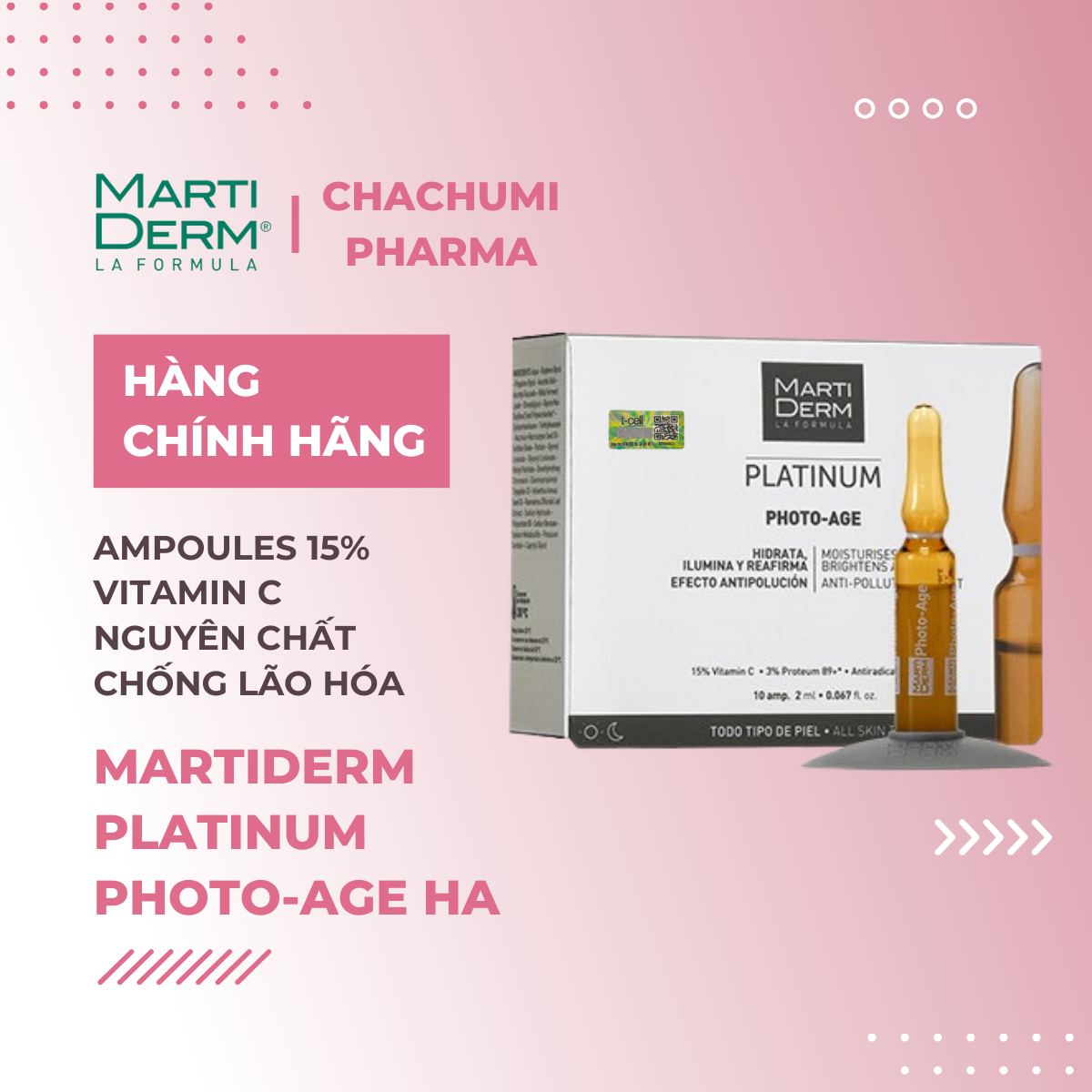 MartiDerm Platinum Photo Age HA - Ampoules 15% Vitamin C Nguyên Chất Chống Lão Hóa