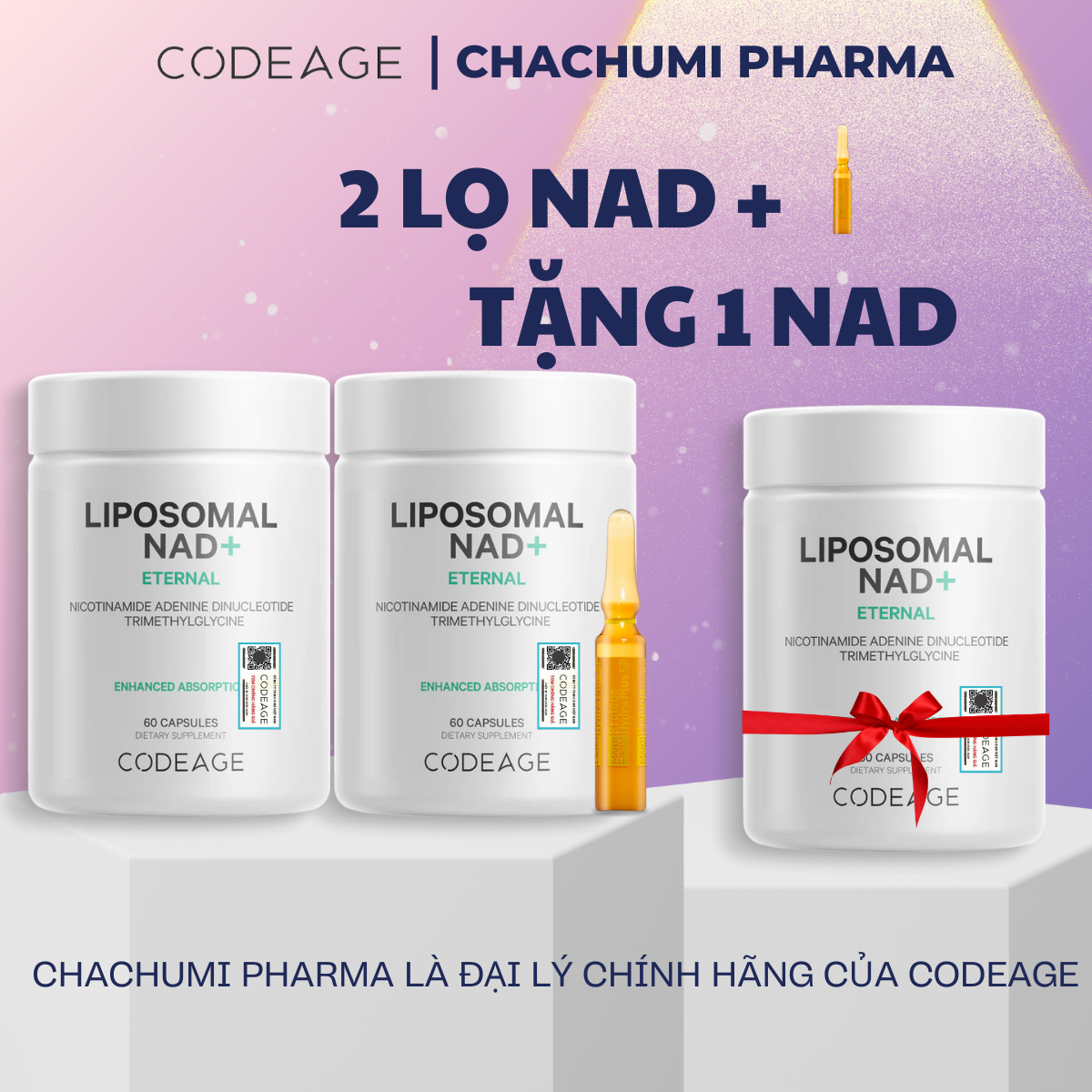 [2 NAD, mtd TẶNG 1 NAD] Codeage Liposomal NAD+ Trẻ Hóa, Tăng Cường Sức Khỏe, Kéo Dài Tuổi Thọ 60v