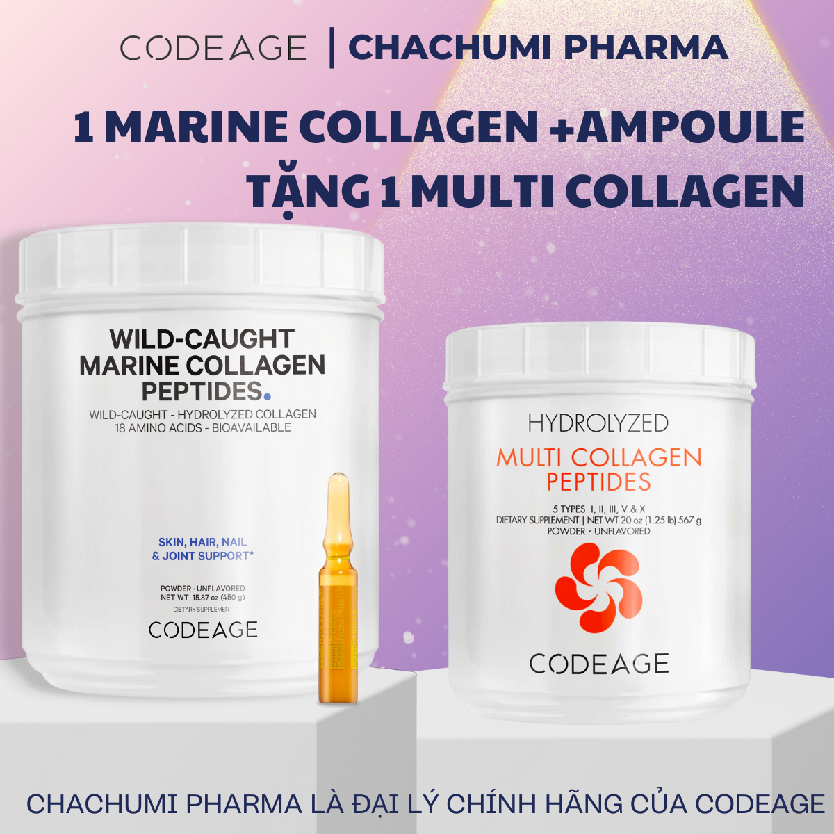 [2 MARINE, mtd TẶNG 1 MARINE] Bột Collagen Codeage Marine 450g Collagen Thủy Phân Giúp Trẻ Hóa Da, Móng, Tóc