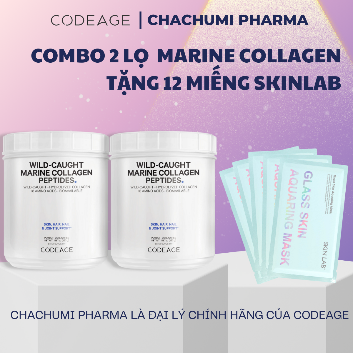 [2 MARINE, mtd TẶNG 1 MARINE] Bột Collagen Codeage Marine 450g Collagen Thủy Phân Giúp Trẻ Hóa Da, Móng, Tóc