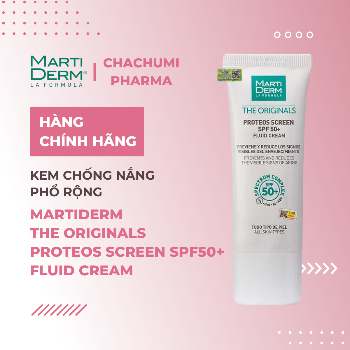 MartiDerm The Originals Proteos Screen SPF50+ Fluid Cream - Kem chống nắng phổ rộng 40ml