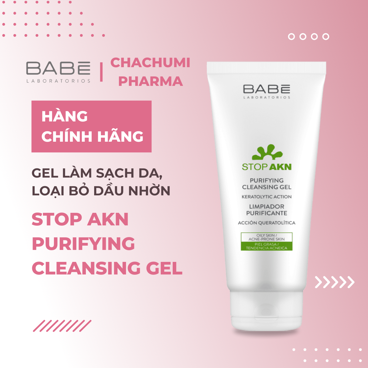 Sữa Rửa Mặt BABE Stop AKN Purifying Cleansing Gel Cho Da Dầu Mụn
