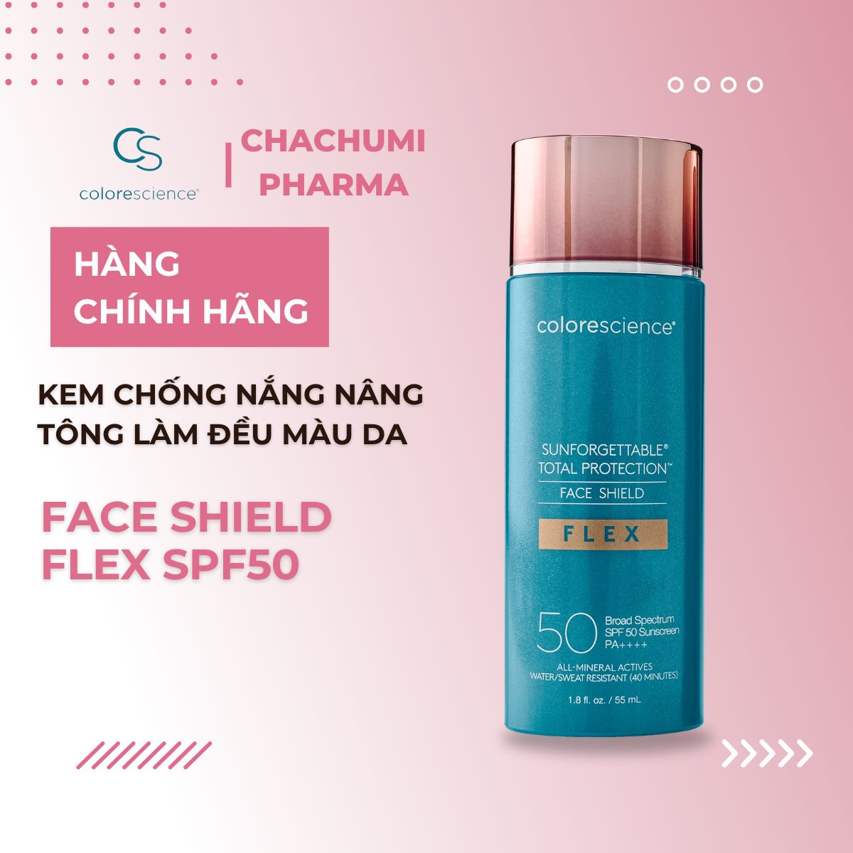 Kem Chống Nắng Colorescience Face Shield Flex – Fair SPF50 Nâng Tông Làm Đều Màu