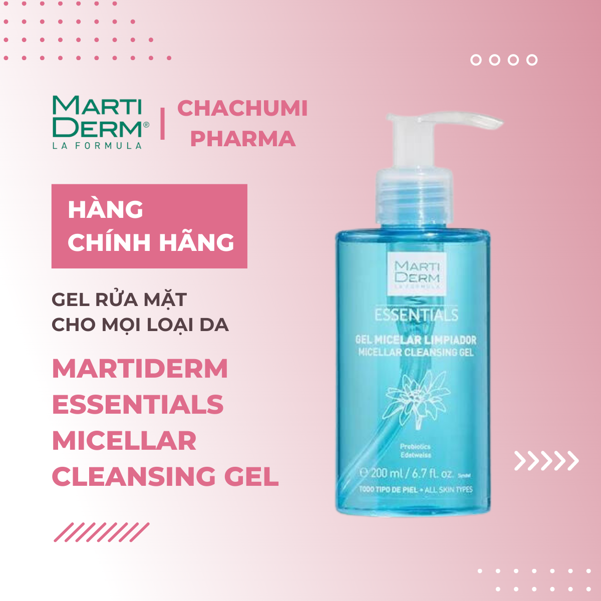 Martiderm Essentials Micellar Cleansing Gel - Gel Rửa Mặt Cho Mọi Loại Da 200ml