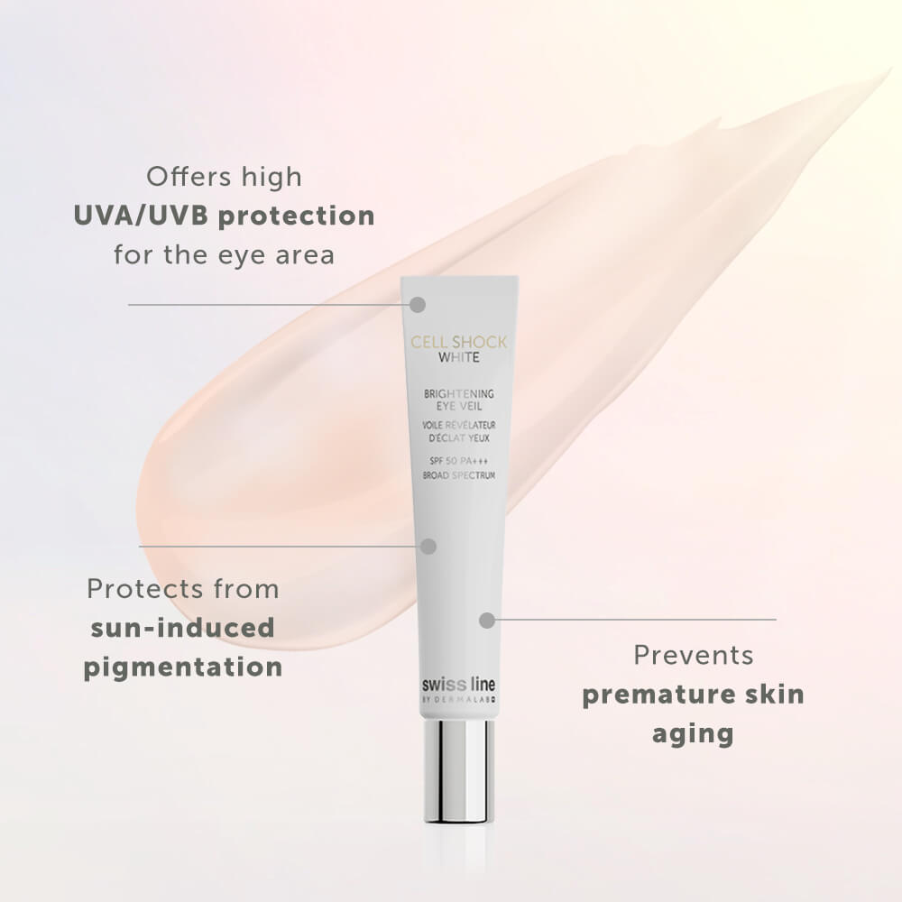 Swissline Cell Shock White Brightening Eye Veil SPF 50 PA+++ - Kem dưỡng bảo vệ mắt, che lấp khuyết điểm, bọng mỡ và quầng thâm  chỉ số chống nắng SPF50 PA+++