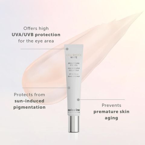 Swissline Cell Shock White Brightening Eye Veil SPF 50 PA+++ - Kem dưỡng bảo vệ mắt, che lấp khuyết điểm, bọng mỡ và quầng thâm  chỉ số chống nắng SPF50 PA+++