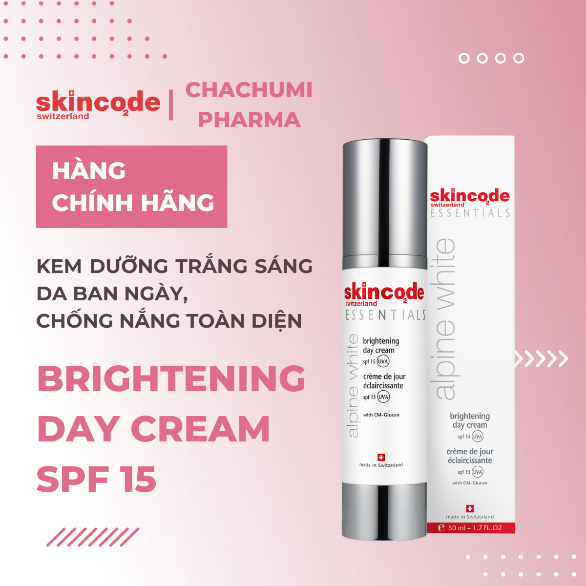 Skincode Brightening Day Cream SPF 15 - Kem dưỡng trắng sáng da ban ngày, chống nắng toàn diện chỉ số SPF15