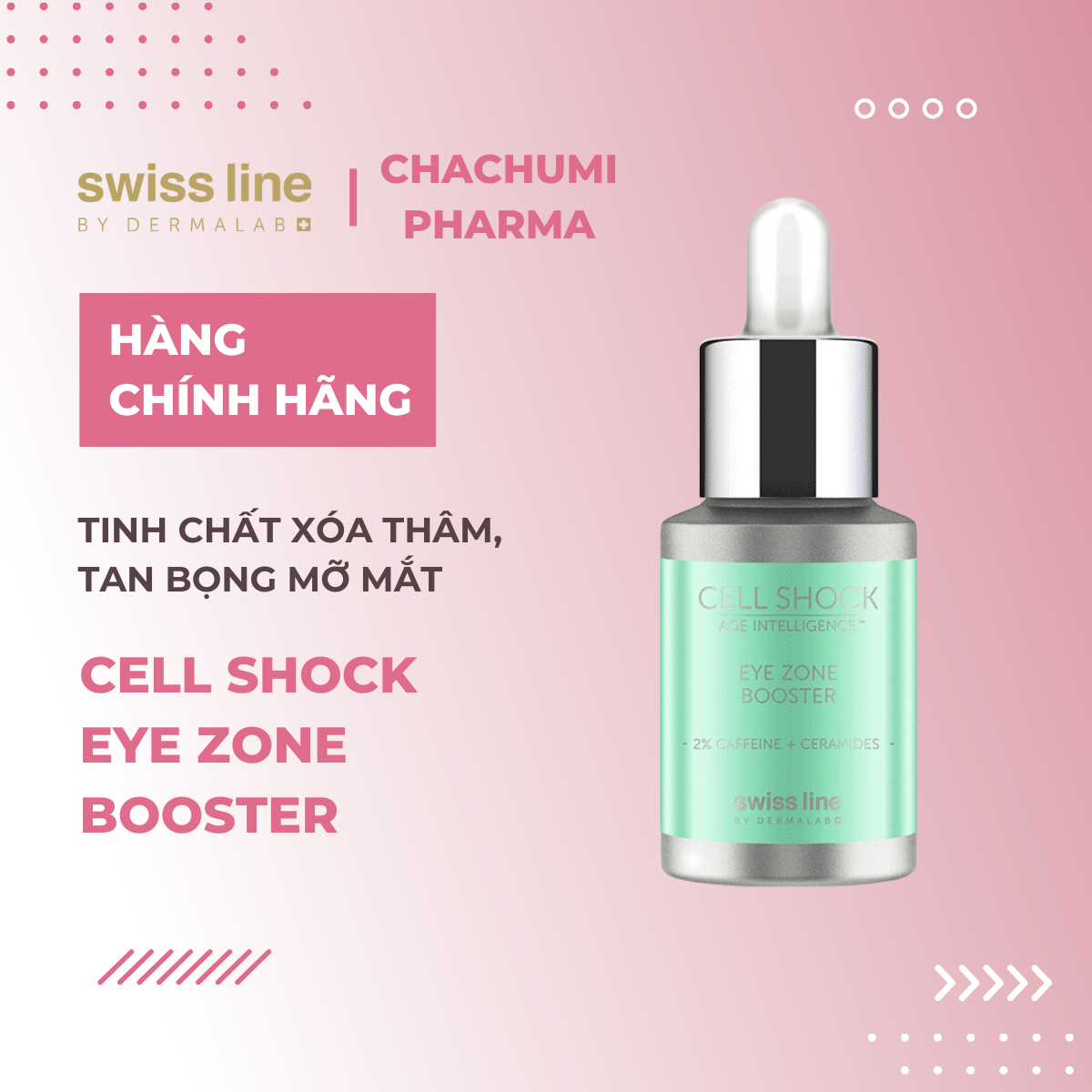Swissline Cell Shock Age Intelligence Eye Zone Booster - Booster mắt 2% Caffein + Ceramide xóa thâm, tan bọng mỡ, phẳng mịn nếp nhăn