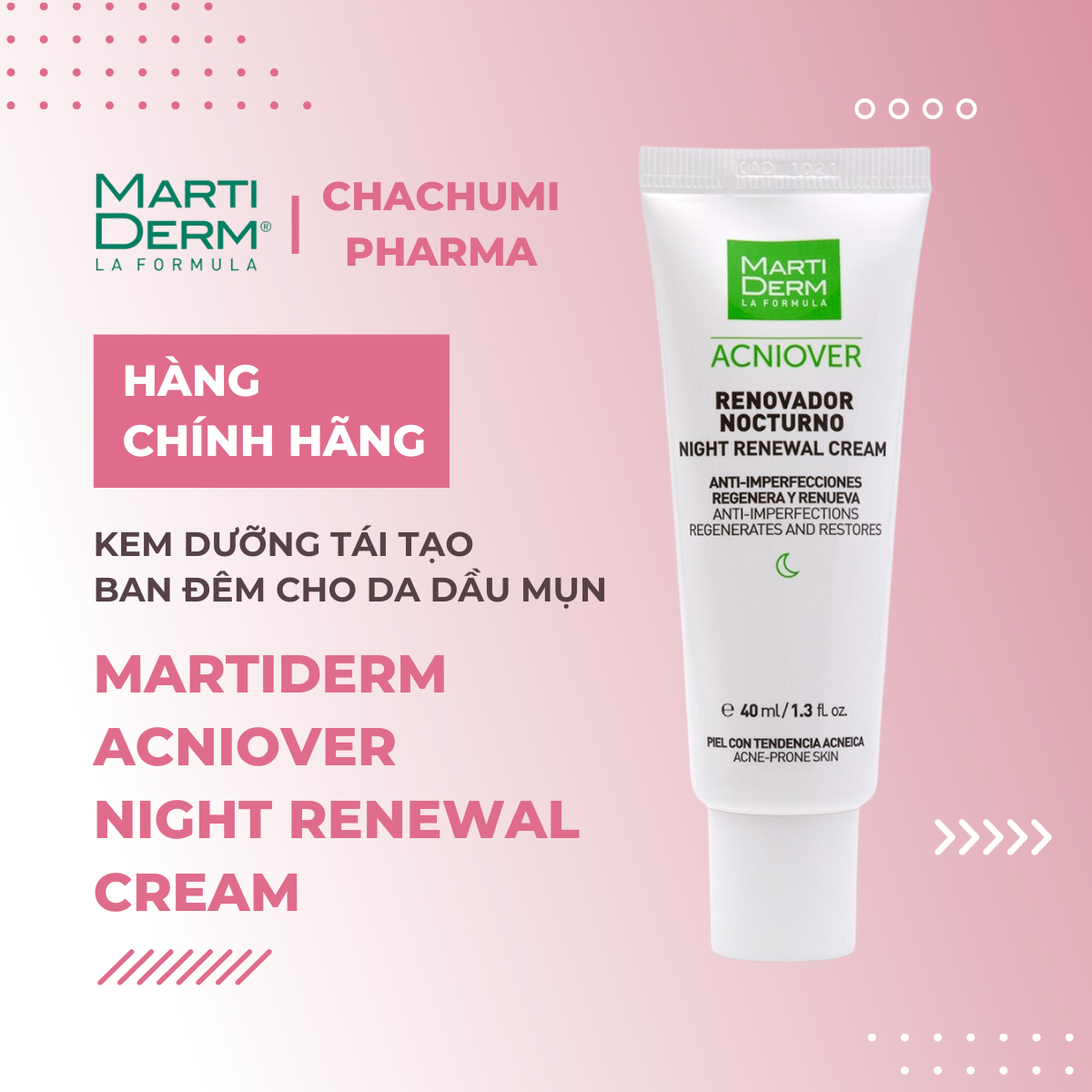 MartiDerm Acniover Night Renewal Cream - Kem Dưỡng Tái Tạo Ban Đêm Cho Da Dầu Mụn (40ml)