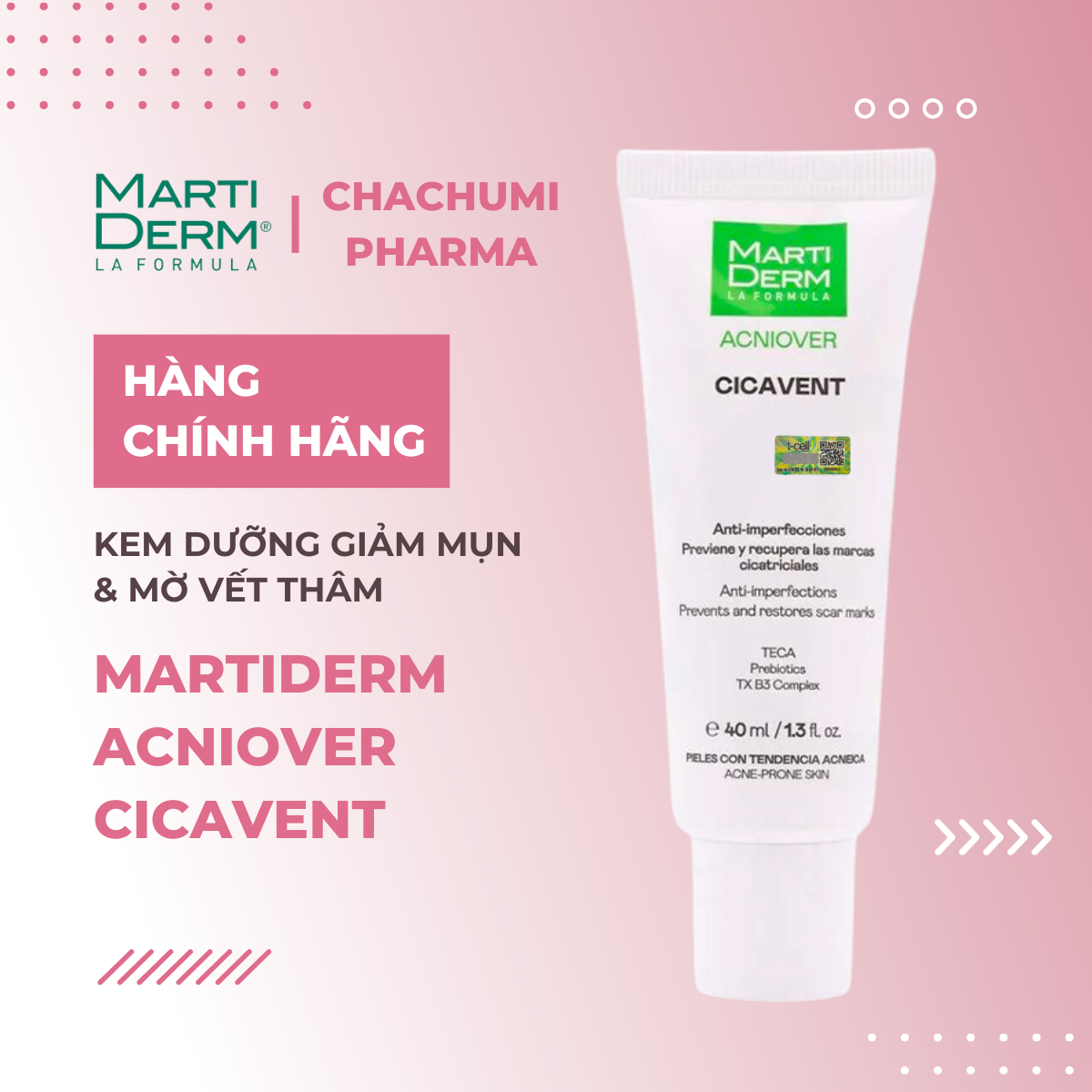 MartiDerm Acniover Cicavent 40ml - Kem dưỡng giảm mụn & thâm mụn