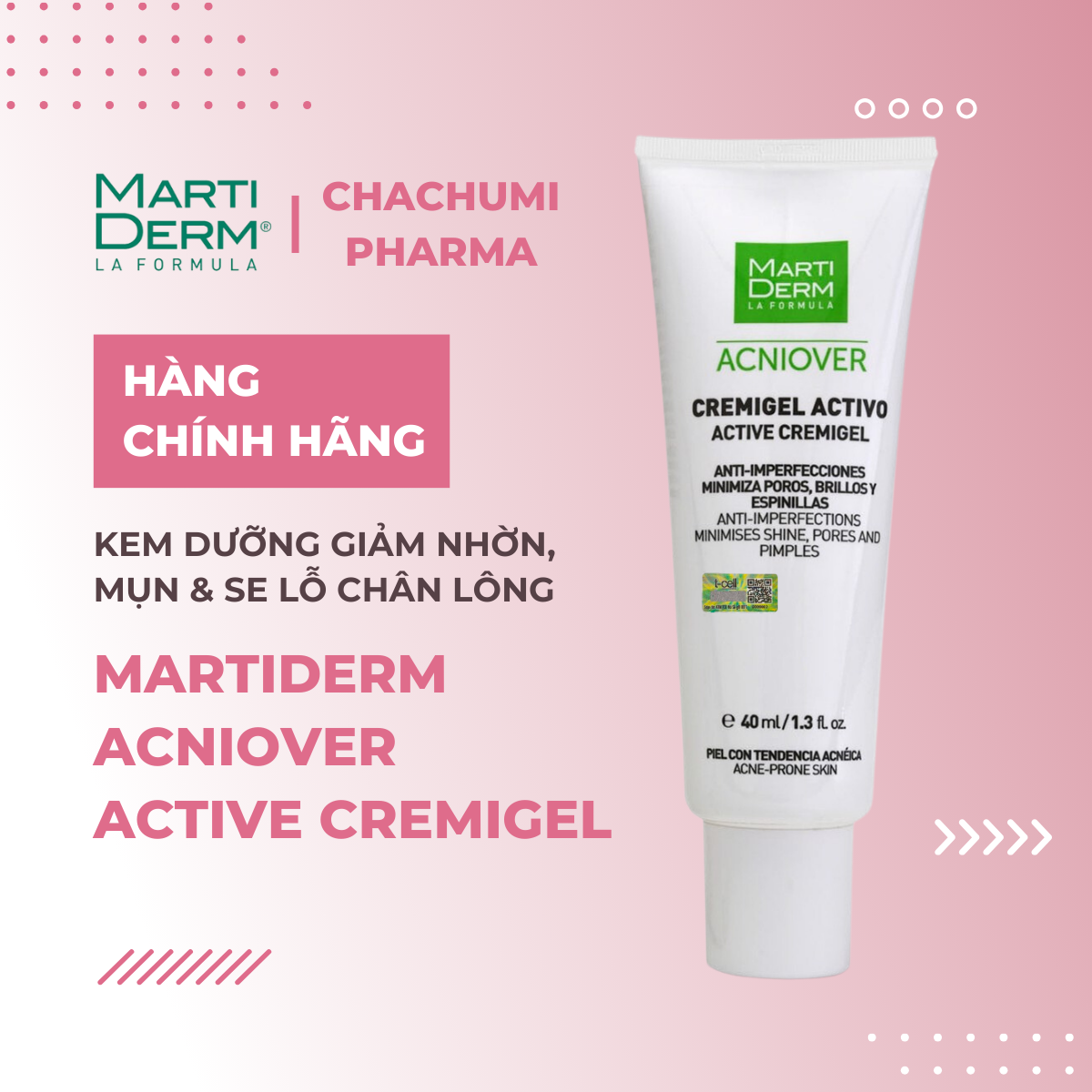 MartiDerm Acniover Active Cremigel - Kem Dưỡng Giảm Nhờn, Mụn & Se Lỗ Chân Lông (40ml)