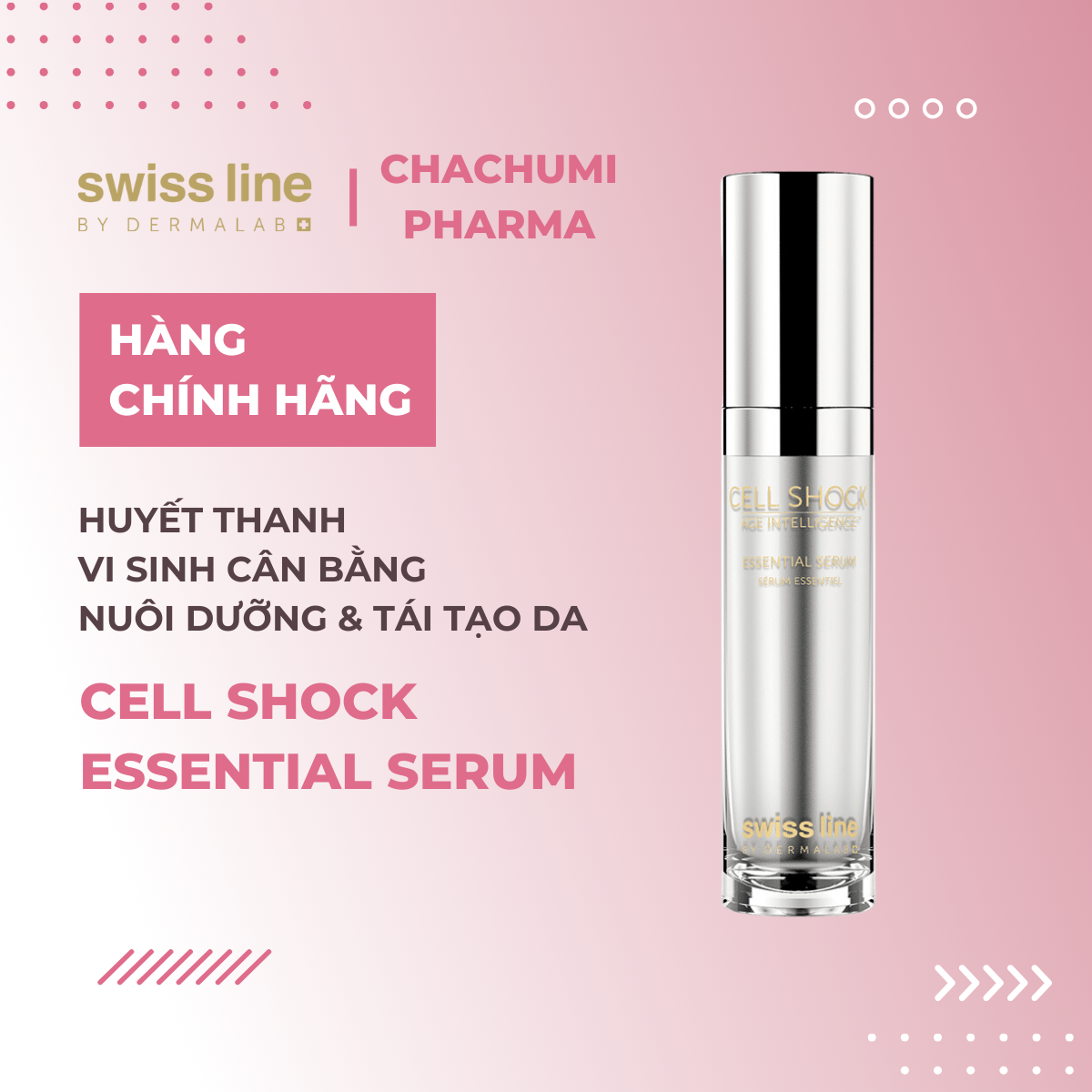 Swissline Cell Shock Age Intelligence Essential Serum - Huyết thanh cân bằng - tái lập hệ lợi khuẩn, vi sinh thiết yếu giúp nuôi dưỡng và phục hồi tế bào da