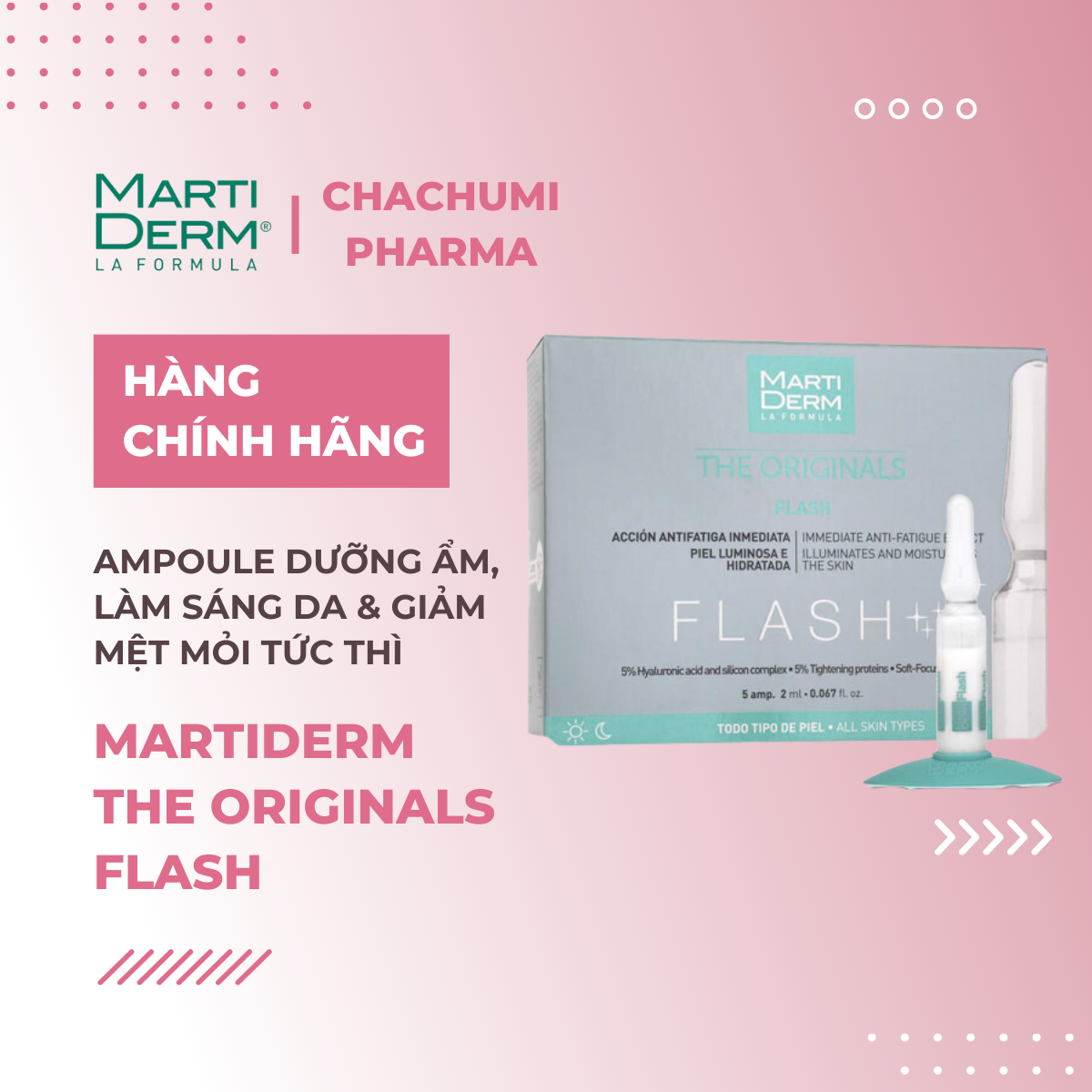 MartiDerm The Originals Flash - Ampoule Dưỡng Ẩm, Làm Sáng Da & Giảm Mệt Mỏi Tức Thì