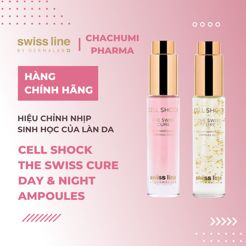 Swissline Cell Shock The Swiss Cure Day & Night Ampoules - Ampoules hiệu chỉnh "Nhịp sinh học" cấp tế bào, đổi mới hoàn hảo toàn diện làn da