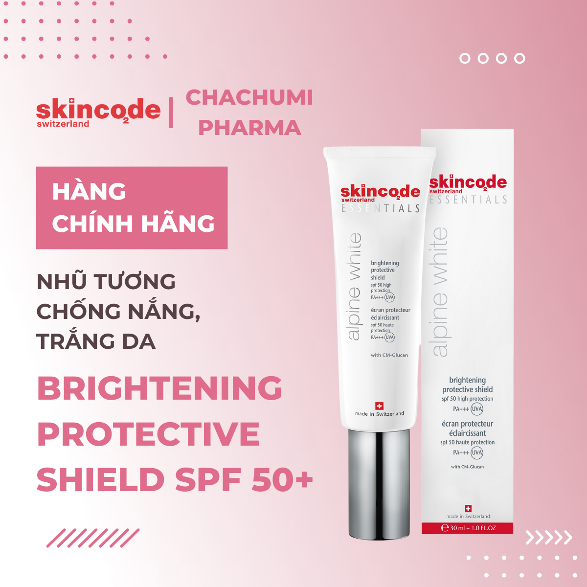 Skincode Brightening Protective Shield SPF 50+ - Nhũ tương chống nắng, trắng da và bảo vệ làn da hoàn hảo SPF 50/PA+++