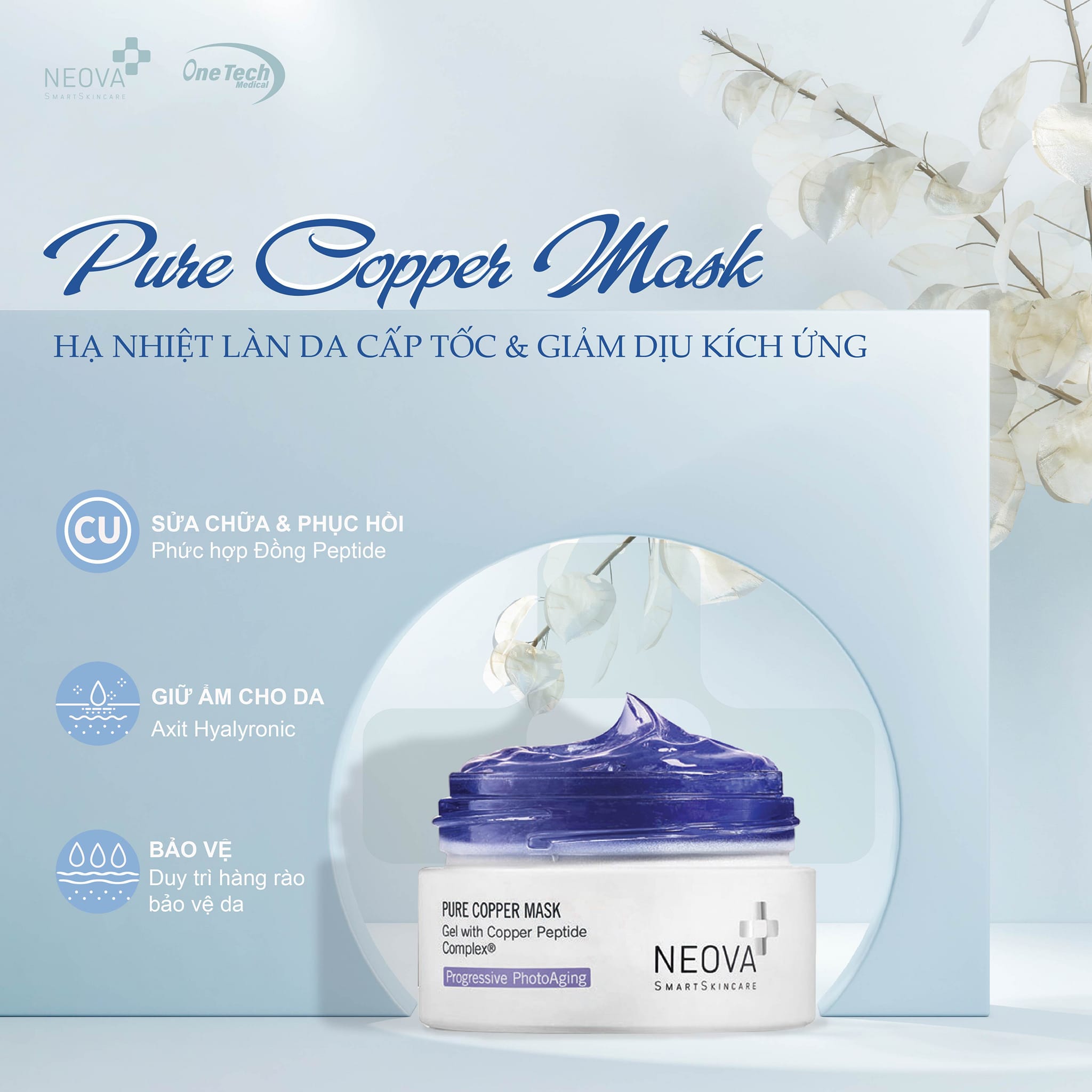 Neova Tri-Peptide Pure Copper Mask - Mặt Nạ Gel Làm Dịu, Giảm Khô Da