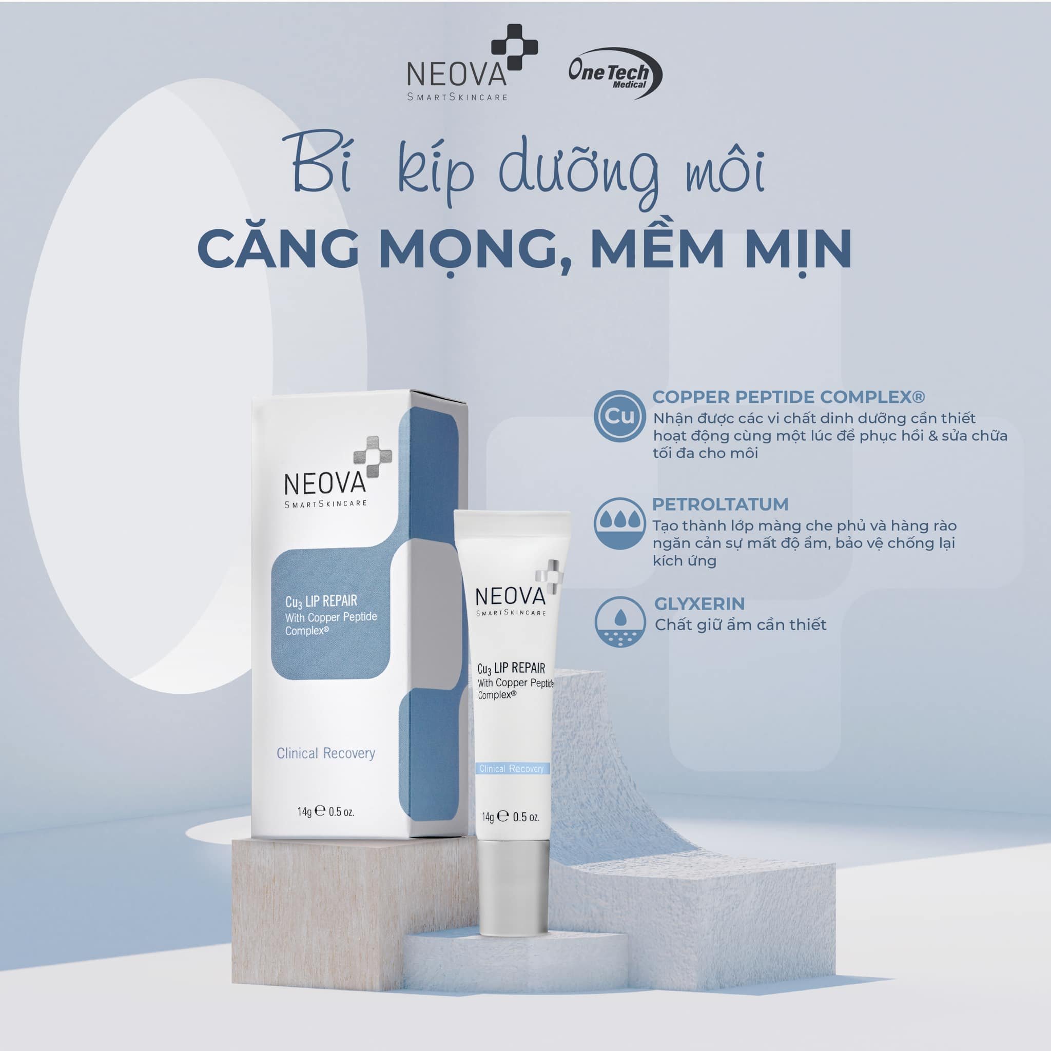 Neova Cu3 Intensive Lip Repair - Kem dưỡng ẩm, trị thâm, xóa nhăn & căng bóng môi