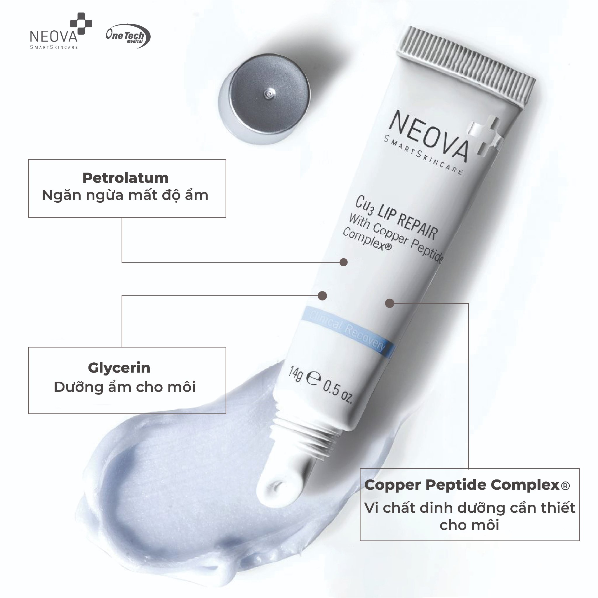 Neova Cu3 Intensive Lip Repair - Kem dưỡng ẩm, trị thâm, xóa nhăn & căng bóng môi