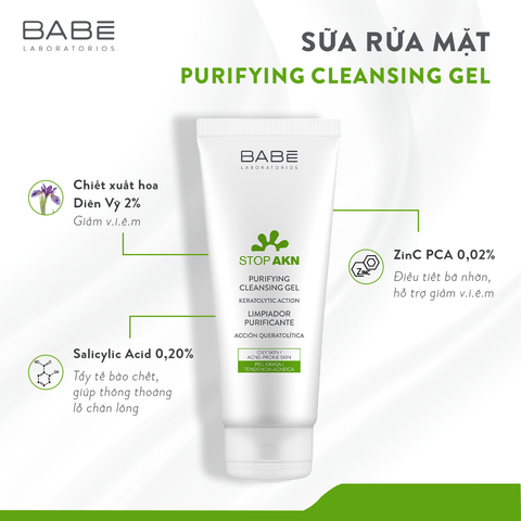 Sữa Rửa Mặt BABE Stop AKN Purifying Cleansing Gel Cho Da Dầu Mụn