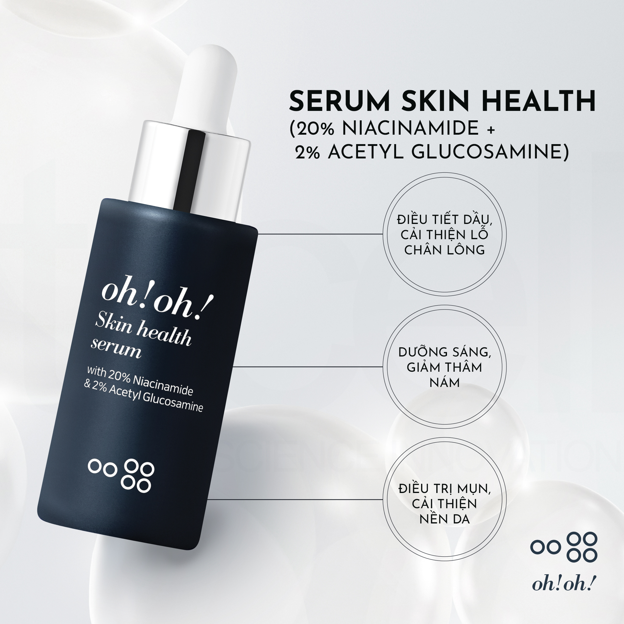 oh!oh! Skin Health Serum (with 20% Niacinamide & 2% Acetyl Glucosamine) - Tinh Chất Dưỡng Sáng Da, Giảm Thâm Nám