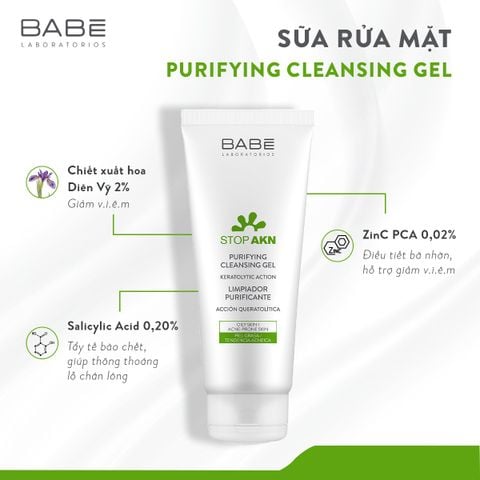 Sữa Rửa Mặt BABE Stop AKN Purifying Cleansing Gel Cho Da Dầu Mụn