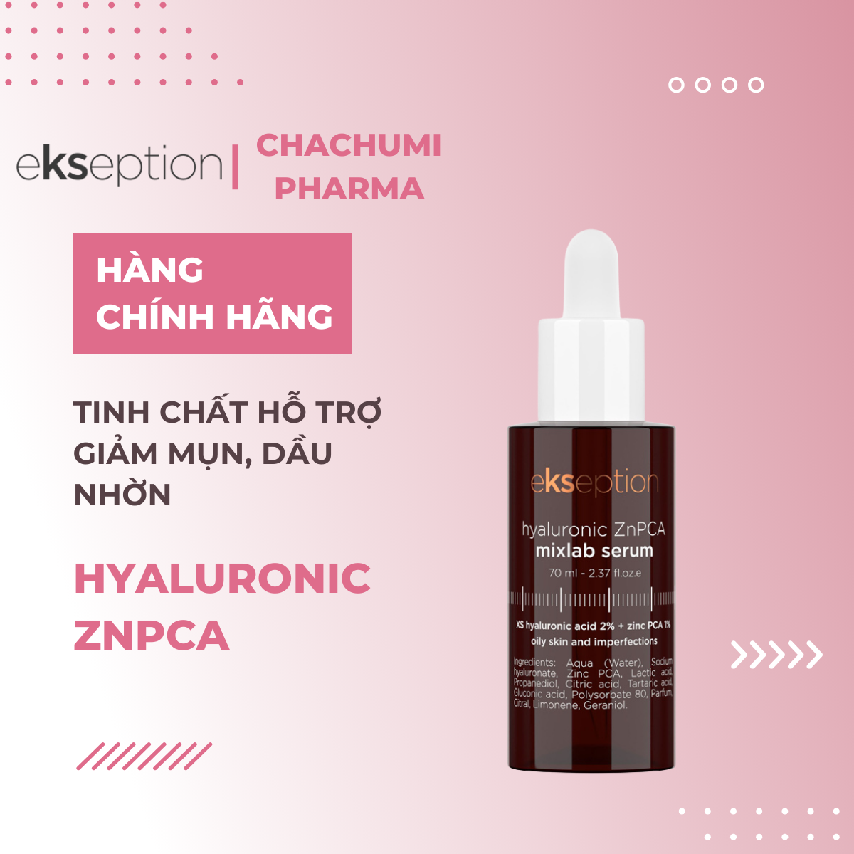 Tinh Chất Ekseption Hyaluronic ZnPCA Mixlab Serum Hỗ Trợ Giảm Mụn, Nhờn Và Mờ Thâm 75ml