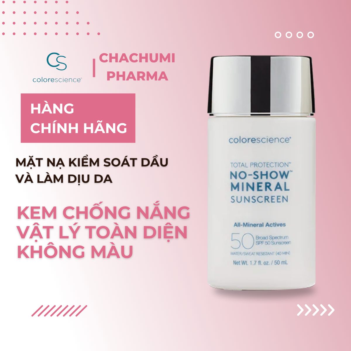 Kem Chống Nắng COLORESCIENCE No-Show SPF 50 Mineral Sunscreen Không Màu Cho Da Nhạy Cảm
