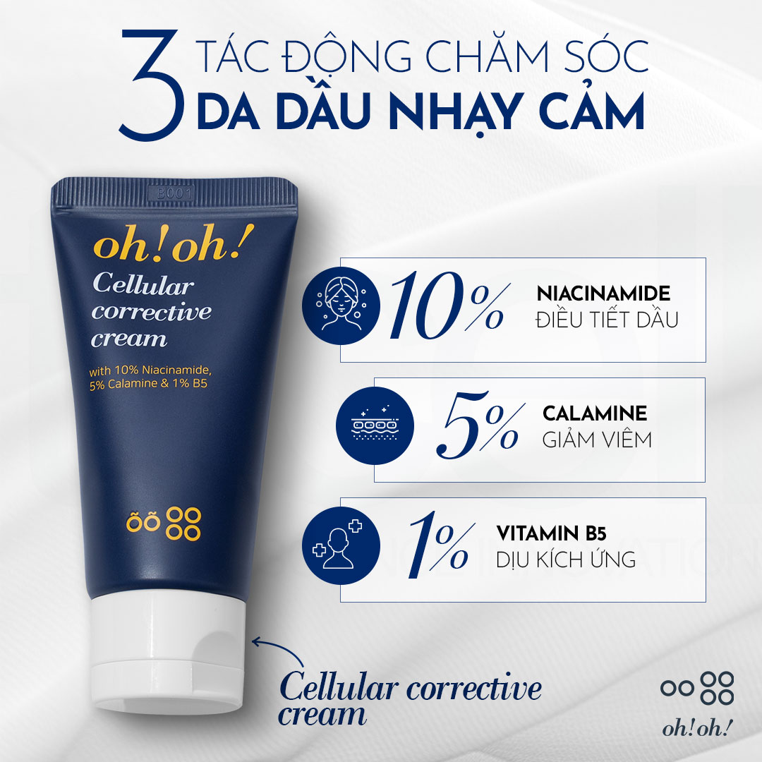 oh!oh! Cellular Corrective Cream (with 10% Niacinamide, 5% Calamine, 1% B5) - Kem Dưỡng Phục Hồi Da Tổn Thương Đa Năng